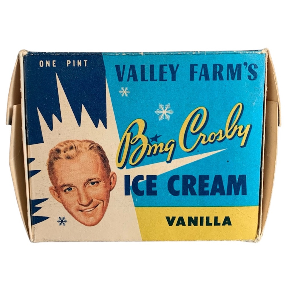 PUROLATOR SHIPPING! Vintage Ice Cream Carton Bing Crosby 1 pint